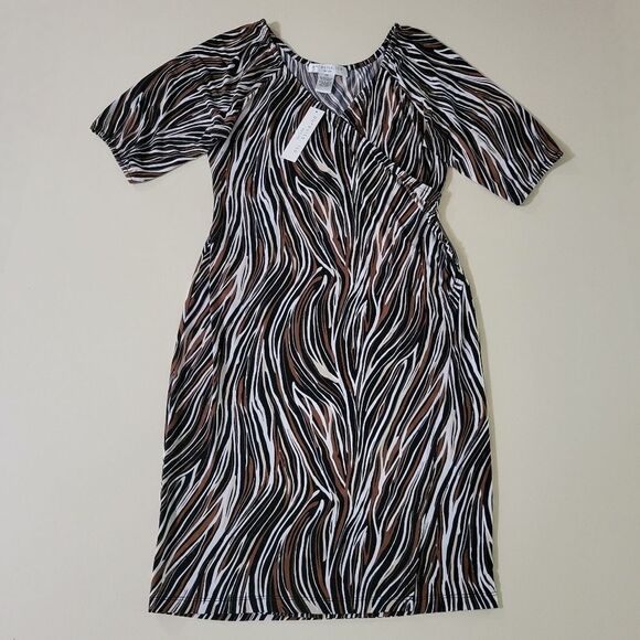 Pursuits Swirly Stripe Jersey V-neck Midi Dress - Picture 2 of 16